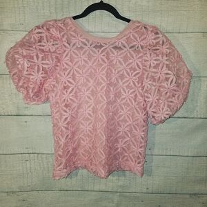 Eesome Pink Floral Lace Short Sleeve Top Size Small